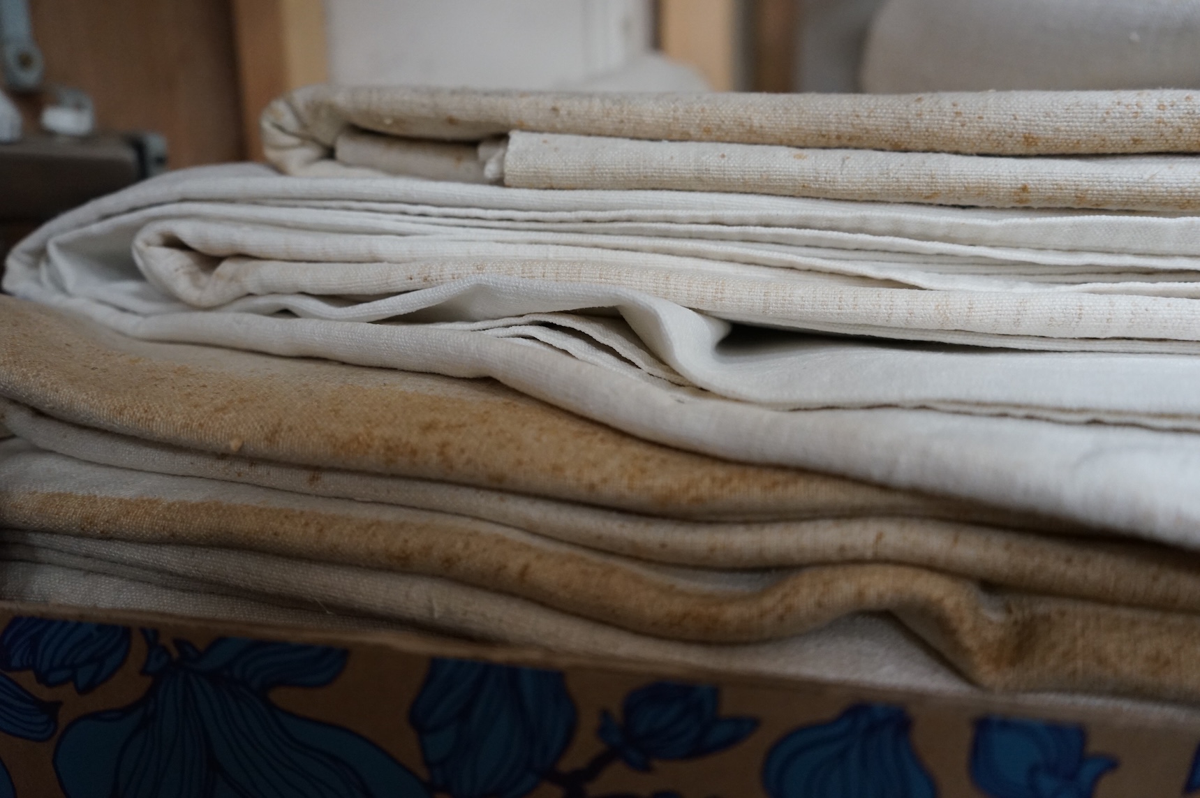 Six coarse French provincial linen sheets